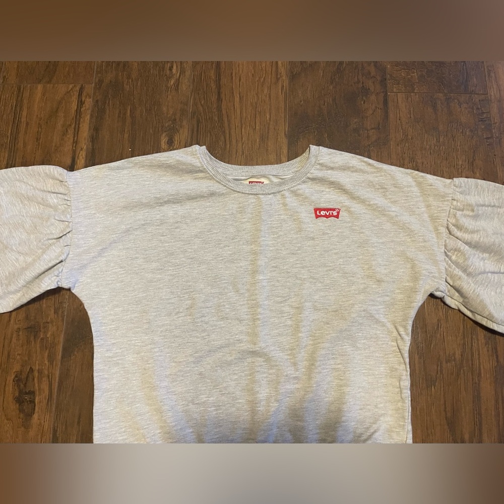 Levi’s long puffed sleeved shirt grey crewneck pullover light sweater - Picture 4 of 5